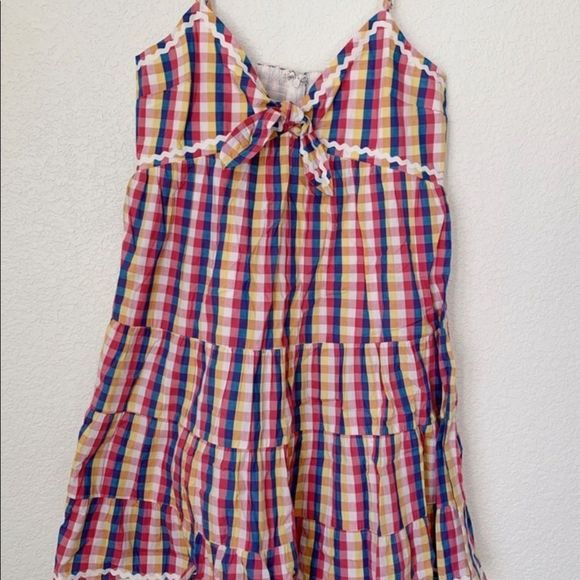 🆕✨ENGLISH FACTORY✨PRIMARY PLAID & RIBBON TRIM SLEEVELESS BABYDOLL MINI - Picture 7 of 8